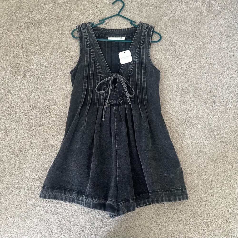 Altar’d State Evie Denim Romper - Washed Black